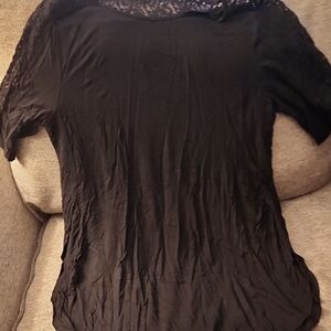 Old Navy Black Short Sleeve Tee with Lace Yoke Detail